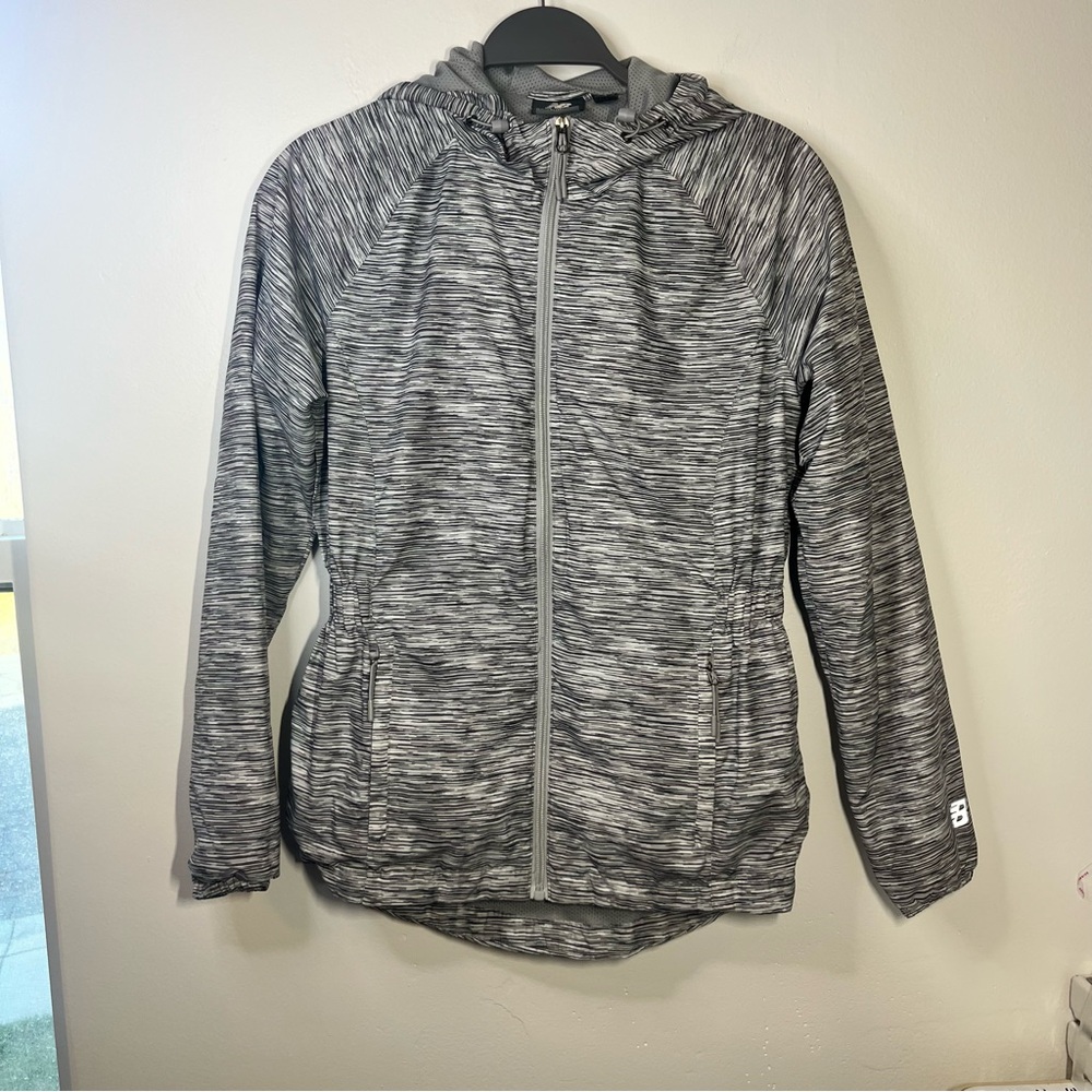 New Balance Lightweight Hooded Zip Jacket Women’s Size Small Gray Black